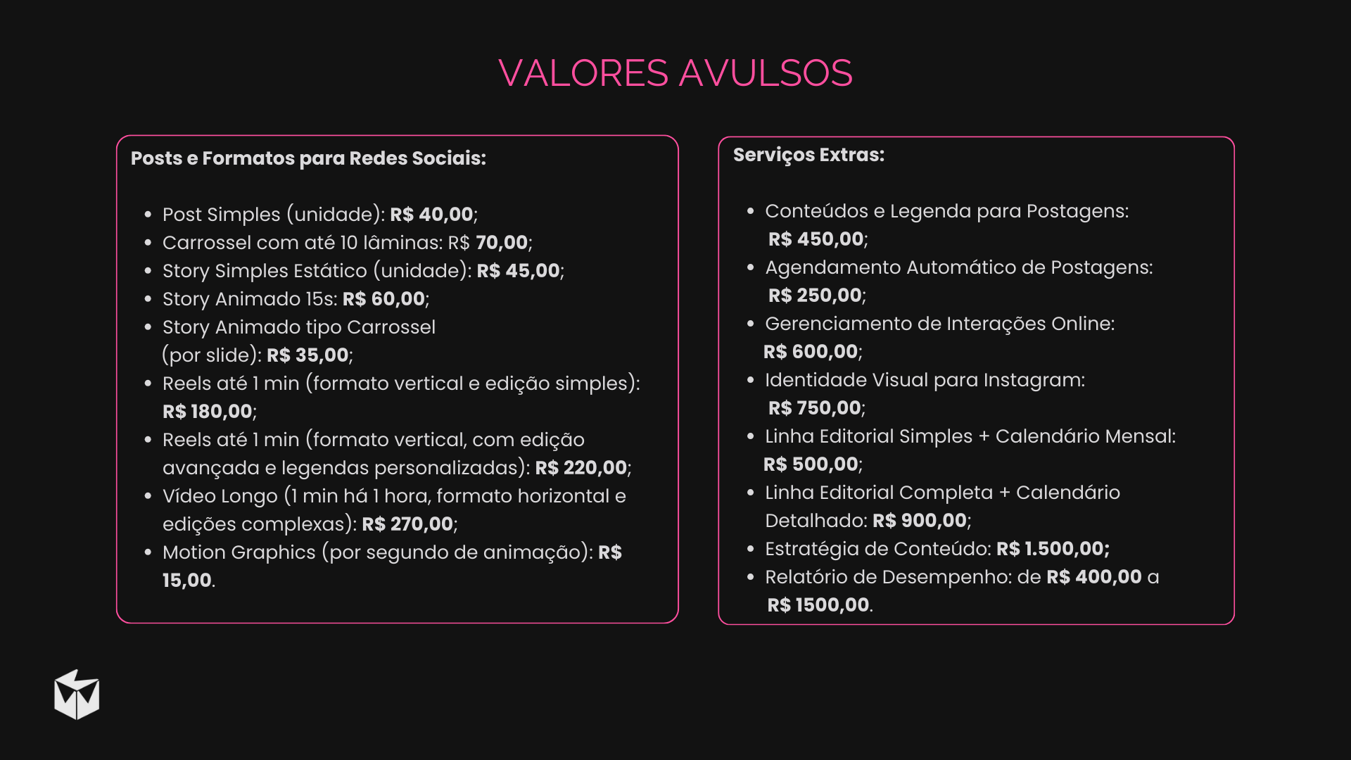 Catálogo de serviços